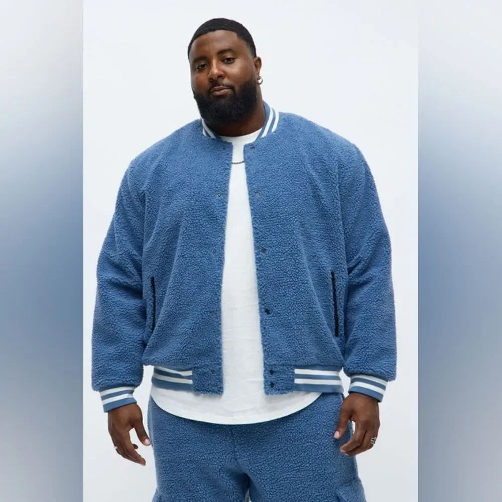 Teddy Varsity Sherpa Jacket - Light Blue